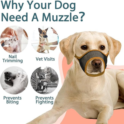 LUCKYPAW Dog Muzzle, Mesh Dog Muzzle for Large Medium Small Dogs, Soft Muzzles for Biting Chewing Fierce Barking, Breathable Muzzle with Adjustable Strap for Training (Brown, M(Snout:8.75"-9.5"))