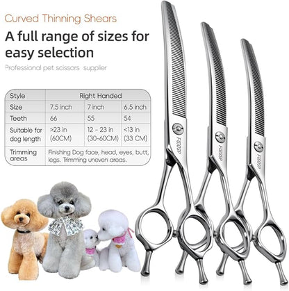 Curved Thinning Shears for Dogs 7.5'' Professional Blender Thinning Shears for Medium Large Dog 35% Thinning Rate (7.5 In, V Type Blender)