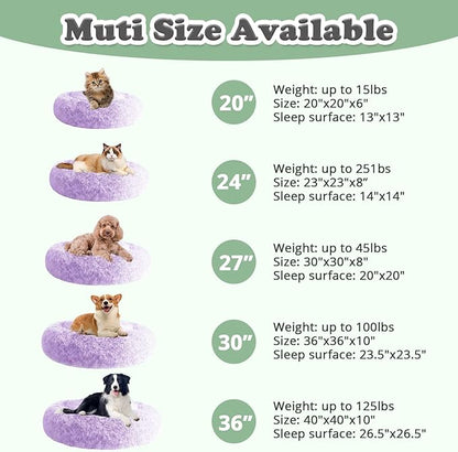 JOLLYVOGUE Dog Beds, Calming Small Dog Bed, Anti-Anxiety Dog Bed for Small Dogs, Fluffy Donut Dog Bed, Cozy Dog Cat Cushion Bed for Small Medium Dogs (24")