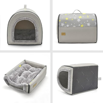 Jiupety Indoor Dog House, 2 in 1 Portable Foldable House Bed with Cover, Pet Tent & Cave Bed for Small Medium Dog, L(24"×18"×18"), Up to 20 Lb, Grey