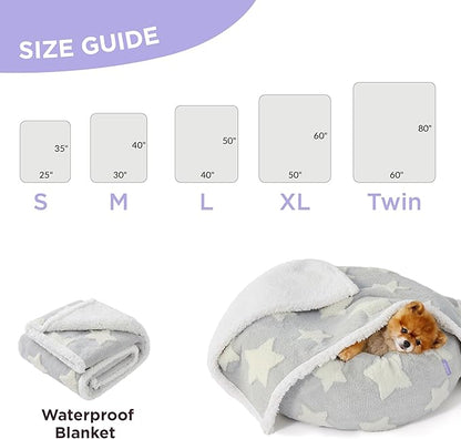 Lesure Waterproof Dog Blanket for Large Dogs - Washable Double Sided Dog Blankets with Warm Jacquard Shag and Soft Sherpa Fleece, Pet Cat Blanket for Bed Couch Protection, 3D Textured Star, Grey