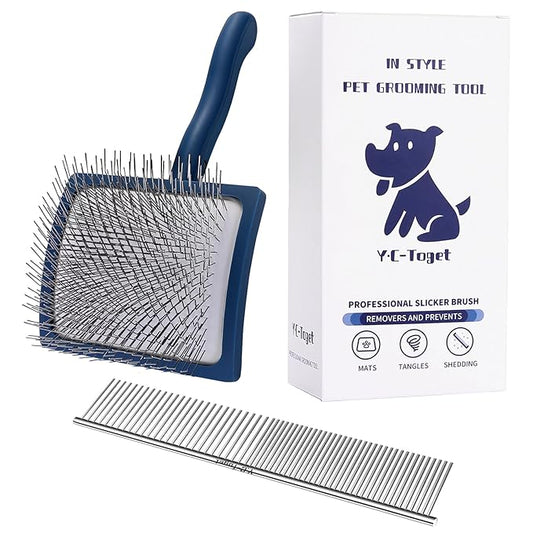 Slicker Dog Grooming Brush and Comb for Goldendoodle Poodle Doodle- Dog Slicker Brush for Long Haired Dogs- Good For Daily Brushing- Detangle & Undercoat
