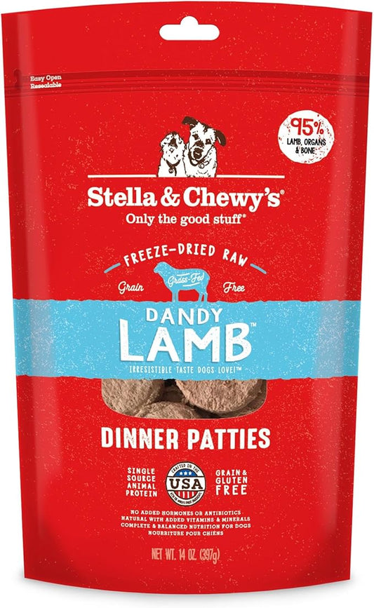 Stella & Chewy's Freeze Dried Raw Dinner Patties – Grain Free Dog Food, Protein Rich Dandy Lamb Recipe – 14 oz Bag
