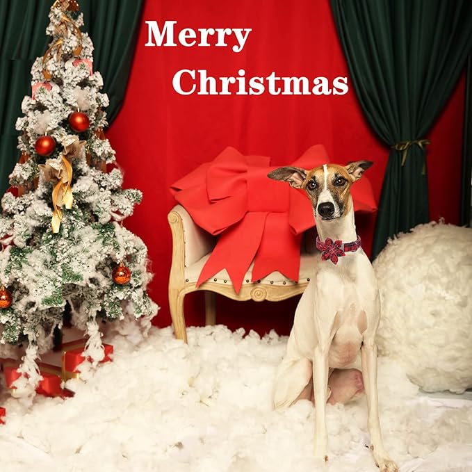 Unique style paws Christmas Dog Collar with Flower Tie Red Black Grid Cotton Collar Adjustable Puppy Plaid Collar for Small Medium Large Dogs-S