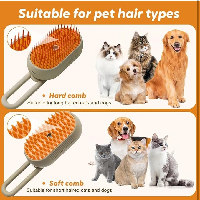 Pet Grooming Brush with Silicone Bristles for Dogs and Cats, Handheld Design, Beige and Orange