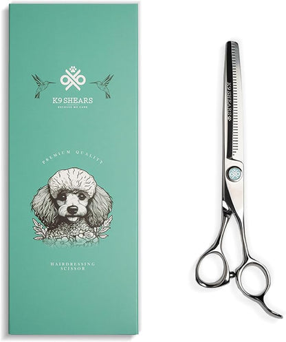7" Dog Thinning Shears for Grooming – Blending Scissors for Face, Legs & Tail – European Style Fast Hair Release, VG10 Stainless Steel, Handcrafted, 50% Thinning Rate for Smooth Finishing