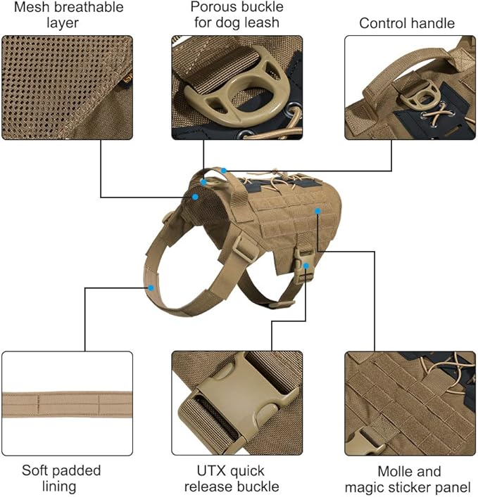 EXCELLENT ELITE SPANKER Dog Harness Tactical Military Dog Harness Adjustable No-Pull Dog Harness Training Hunting Dog Tactical Vest with Handle(COB-L)