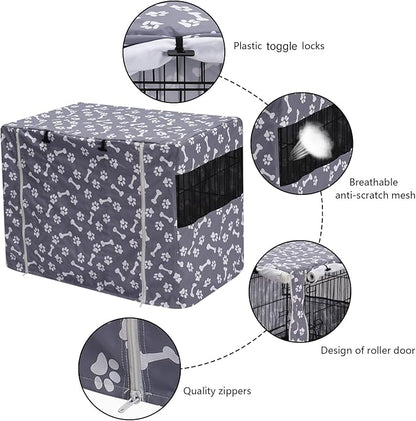 Pethiy Dog Crate Cover Durable Polyester Pet Kennel Cover Universal Fit for Wire Dog Crate - Fits Most 24 inch Dog Crates - Cover only-Sky Gray-24