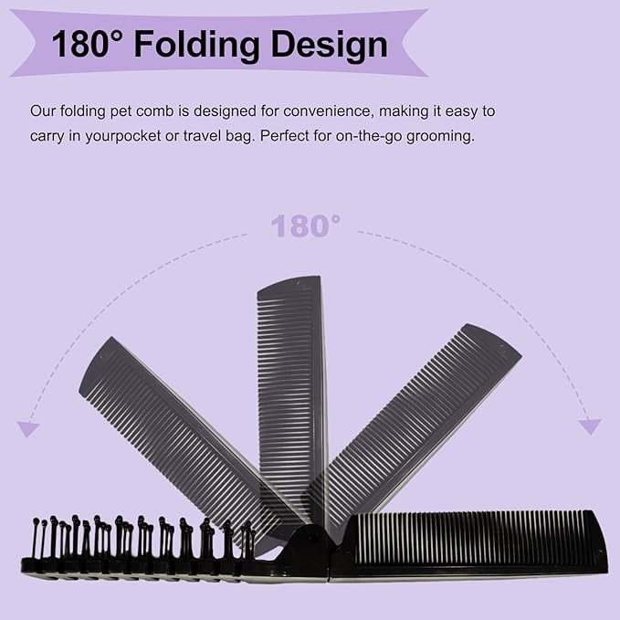 Foldable Dual-Head Puppy Brush Small Dogs Interchangeable Combs Soft Bristles Portable Grooming Tool Yorkie Shih Tzu Maltipoo (Black)