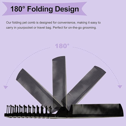 Foldable Dual-Head Puppy Brush Small Dogs Interchangeable Combs Soft Bristles Portable Grooming Tool Yorkie Shih Tzu Maltipoo (Black)