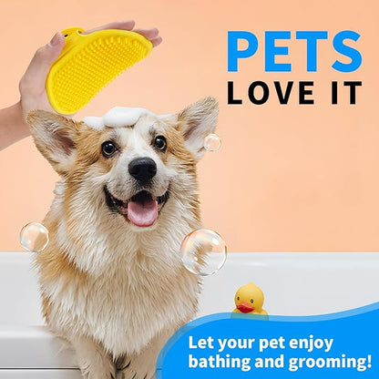 Dog Bath and Grooming Brush | Shampoo Massage Comb With Adjustable Loop Handle for Short and Long Hair Cats and Dogs, 2pcs (Tapered Head, Yellow + Green)
