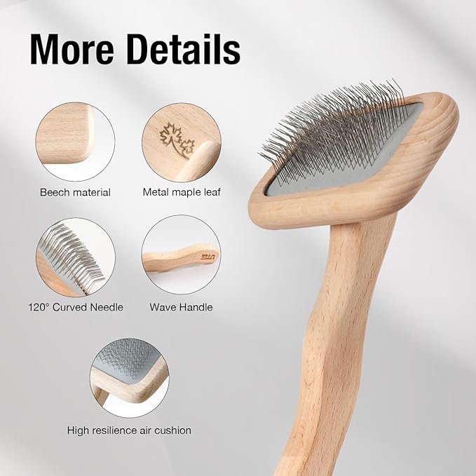 Slicker Brush Groom Like a Professinal Stainless Steel Pins, Lightweight Beech Wood Body, Ground and Polished Tips, Large Pet Bruch