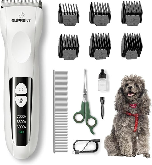 SUPRENT Dog Clippers for Grooming with Guards - Low Noise Cordless Dog Grooming Clippers - Adjustable, Rechargeable Dog Hair Trimmers - Pet Grooming Kit for Small Dogs