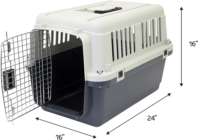 SportPet Designs Plastic Kennels Rolling Plastic Wire Door Travel Dog Crate - Small - No Wheel, Tan