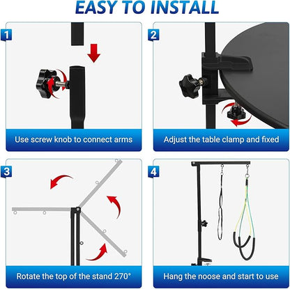Dog Grooming Arm with 5pcs Pet Bath Brush - 35" Pet Grooming Table Arm with Adjustable No Sit Haunch Holders, Dog Grooming Stand with Loop Noose - Ideal for Small & Medium Dogs