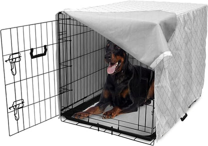 Lunarable Grey Dog Crate Cover, Moroccan Traditional Trellis Pattern Simple Geometric Monochrome Tile, Easy to Use Pet Kennel Cover for Medium Large Dogs, 42 Inch, White Grey