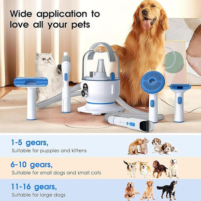 Pet Grooming Brush Kit 2L High Capacity Vacuum 99% Pet Hair Not Easy to Block, Low Noise Removable for Cats and Dogs Grooming Brush Kit, One-Click Clean and 16 Levels of Suction Adjustment (White)