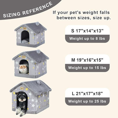 JIUPETY Cute Small Dog House Indoor, Foldable House Kennel Bed Mat with Cushion, L Size Dog Tent Up to 25 lbs, Dog Cave Bed with Non-Slip Bottom, Grey
