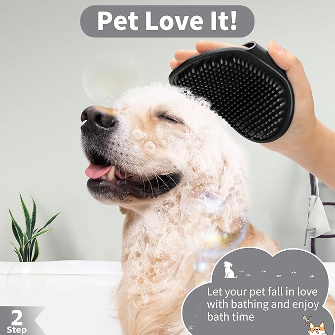 Comotech 3PCS Dog Bath Brush Scrubber | Shampoo Brush with Adjustable Ring Handle for Short & Long Hair (Gray, Black, Gray)