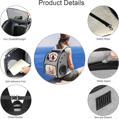 Expandable Pet Carrier Backpack for Cats, Dogs and Small Animals, Portable Pet Travel Carrier, Super Ventilated Design, Airline Approved, Ideal for Traveling/Hiking/Camping, Grey, XL