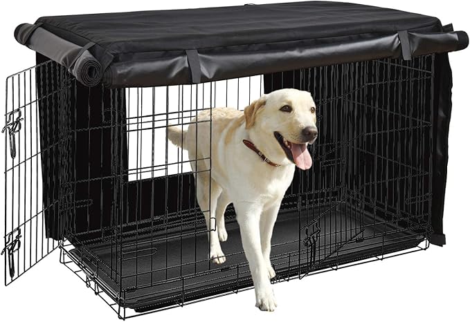 HONEST OUTFITTERS Dog Crate Cover, 24 Inch Dog Kennel Cover for Medium and Large Dog, Heavy Duty Oxford Fabric,with Double Door, Pockets and Mesh Window (25L x 19W x 20H, Black)