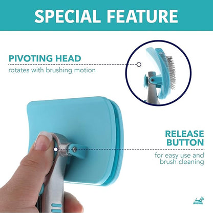 Ergonomic Pivoting Slicker Brush for Medium Dogs - Self Cleaning and Shedding Control for Loose Hair and Mats