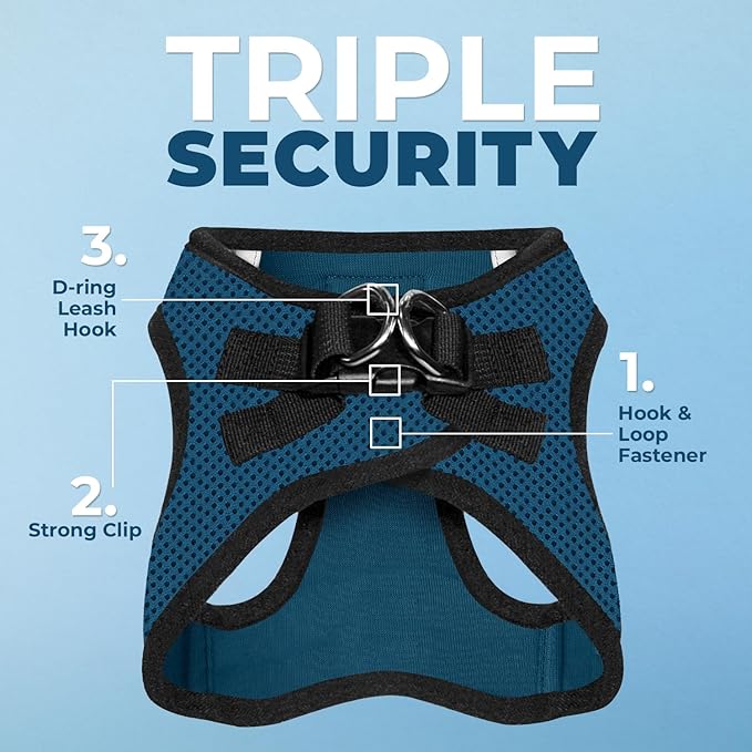 Voyager Step-in Air Dog Harness - All Weather Mesh, Reflective, No Pull Harness for Small, Medium Dogs, Cats - Secure with Hook & Loop Fastener, Buckle, Double D-Rings - Blue/Black Trim, L