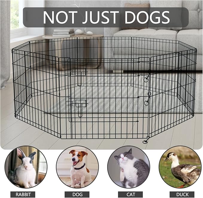 PETIME Foldable Metal Dog Exercise Pen/Pet Puppy Playpen Kennels Yard Fence Indoor/Outdoor 8 Panel 24" W x 24" H with Top Cover (with top Cover, 8 Panels 24" H)