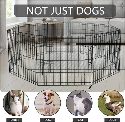 PETIME Foldable Metal Dog Exercise Pen/Pet Puppy Playpen Kennels Yard Fence Indoor/Outdoor 8 Panel 24" W x 24" H with Top Cover (with top Cover, 8 Panels 24" H)