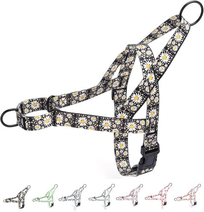 No Pull Dog Harness for Small, Medium, and Large Pets - Floral Pattern Nylon Safety Training Dog Harness (XS, Daisy)