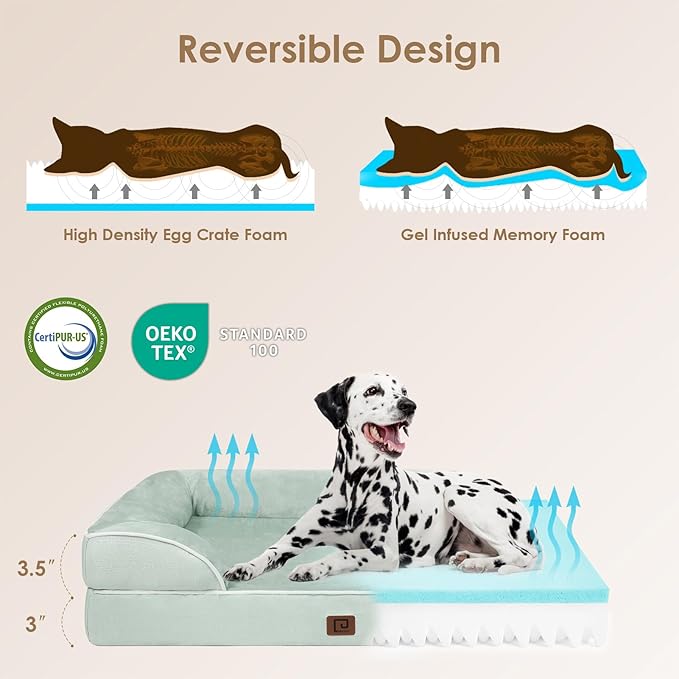 EHEYCIGA Orthopedic Dog Beds for Extra Large Dogs, Waterproof Memory Foam XL Dog Bed with Sides, Non-Slip Bottom and Egg-Crate Foam Big Dog Couch Bed with Washable Removable Cover, Sage Green