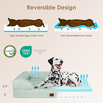 EHEYCIGA Orthopedic Dog Beds for Extra Large Dogs, Waterproof Memory Foam XL Dog Bed with Sides, Non-Slip Bottom and Egg-Crate Foam Big Dog Couch Bed with Washable Removable Cover, Sage Green