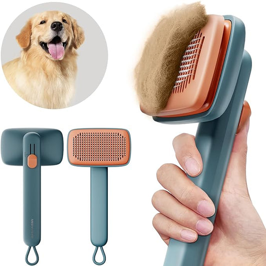 Deshedding Brush for Dogs and Cats - Adjustable 2-Level Bristles, Skin-friendly Design With Release Button for Long and Short Hair