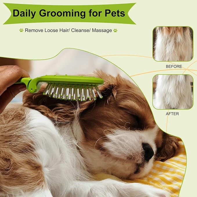 Foldable Cactus Puppy Brush Small Dogs Soft Bristles Grooming Tool Yorkie Shih Tzu Maltipoo Maltese (Dark Green)