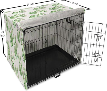 Ambesonne Watercolor Flowers Dog Crate Cover, Cactus Plants Exotic Climate Botanical Branches Mother Nature, Easy to Use Pet Kennel Cover for Cats & Medium Dogs, 24 Inch, Fern Green