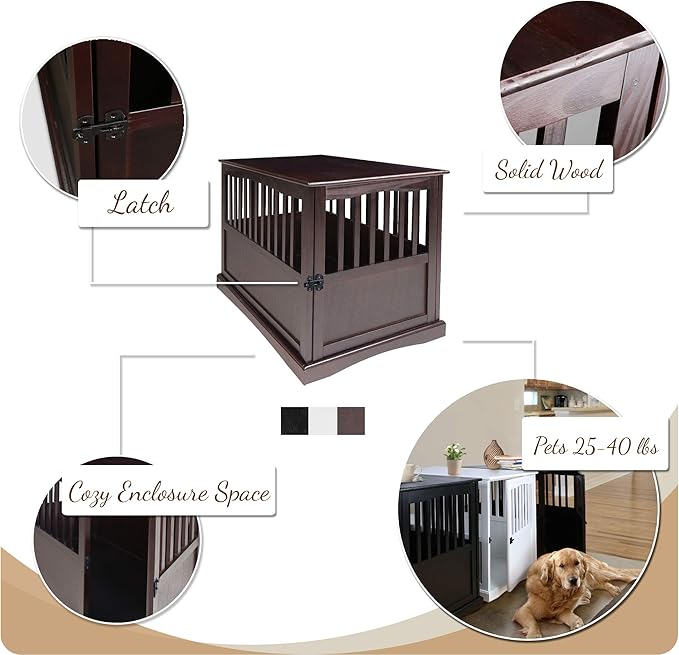 Casual Home Wooden Large Pet Crate, End Table, Espresso, 24 x 36.5 x 29.5 in