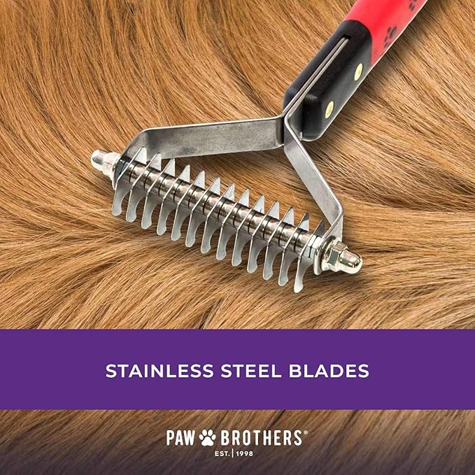 Ryan's Pet Supplies Paw Brothers 10 Blade Medium Dematting Undercoat Rake for Dogs and Cats, Professional Grade, Dog Shedding Brush, Stainless Steel Blades, Rounded Gentle Teeth