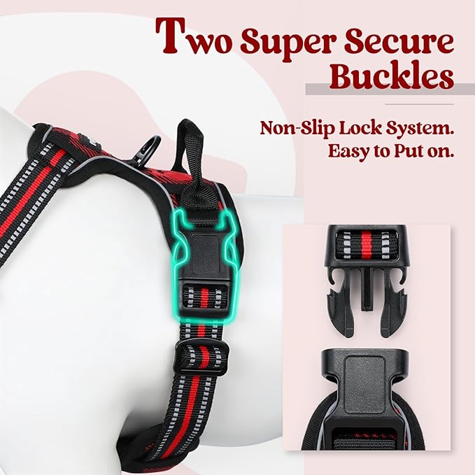 rabbitgoo Dog Harness Small Sized Dog No Pull, Comfortable Padded Plaid Dog Harness with Handle Easy Control, Adjustable Reflective Puppy Pet Harness Vest with 2 Leash Clips, Red Plaid, S