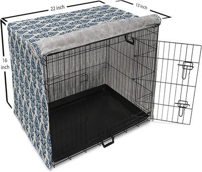Lunarable Contemporary Blue Dog Crate Cover, Abstract Coral Inspired Motifs with Dots Around, Easy to Use Pet Kennel Cover for Small Dogs Puppies Kittens, 22 Inch, Pale Eggshell Night Blue