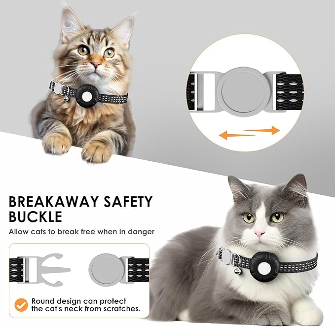Pet Tracker for Cats, Compatible with Apple Find My App (Only iOS), Cat Tracker Collar with Safety Elastic Buckle, Cat GPS Tracker Works with Any Collar, No Monthly Fee, Waterproof, Black