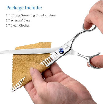 JASON 8" 26 Tooth Chunkers Shears for Dogs Ergonomic Cats Grooming Scissors Texturizing Blending Thinning Shear Pets Trimming Kit with Offset Handle Sharp Comfortable Scissor