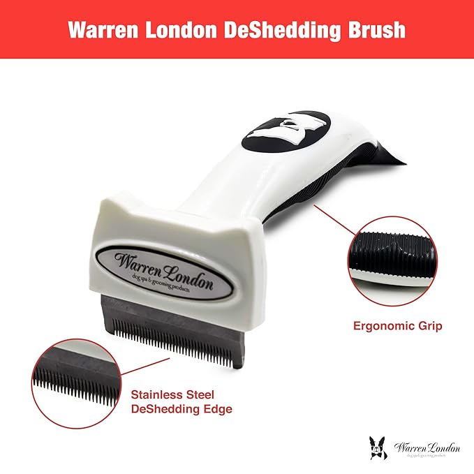 Deshedding Dog Brush by Warren London | Stainless Steel Deshedding Tool | Long Hair - Small