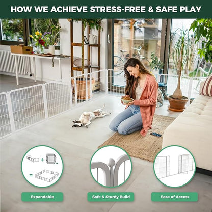 FXW Homeplus Dog Playpen for Indoor Use - Stress-Free and Safe Play, Heavy Duty 32 Inch 16 Panels Dog Pen for Small and Medium Dogs, White│Patented