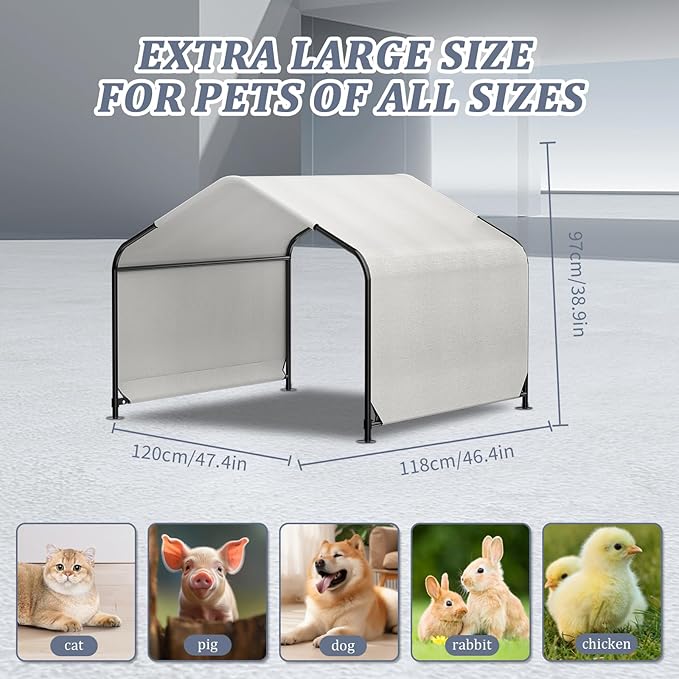 Outdoor Dog Shade 4'x4'x3' Dog Tent for Large Medium Dogs - Waterproof Pet Tent for Medium to Large Dogs, Cats, and Livestock with Sturdy Steel Frame and Ground Nails