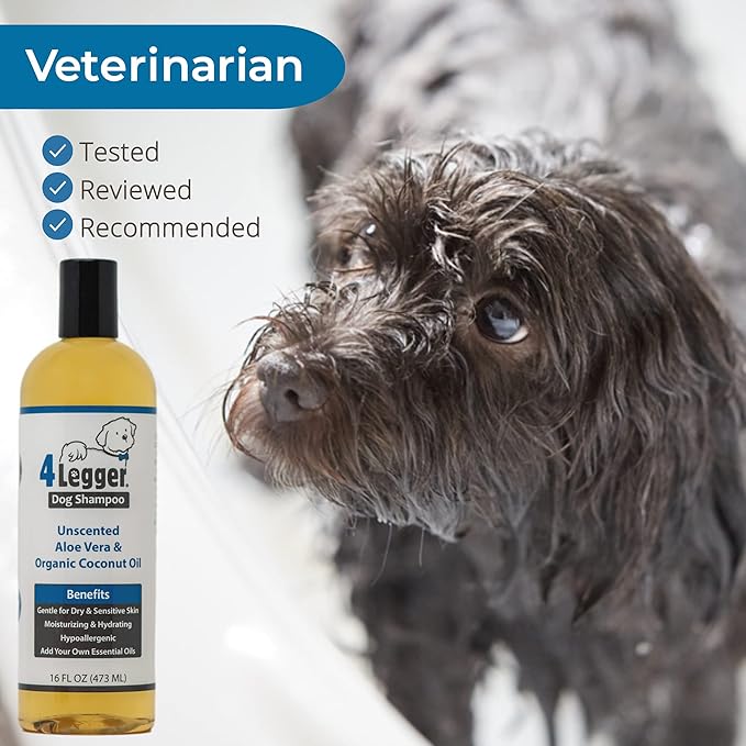 Organic Natural Dog Shampoo, Hypoallergenic Dog Shampoo, Puppy Safe Coconut Shampoo, Sensitive Skin, Fragrance Free with Aloe for Soothing Relief of Dry, Itchy, Sensitive Allergy Skin 16 oz