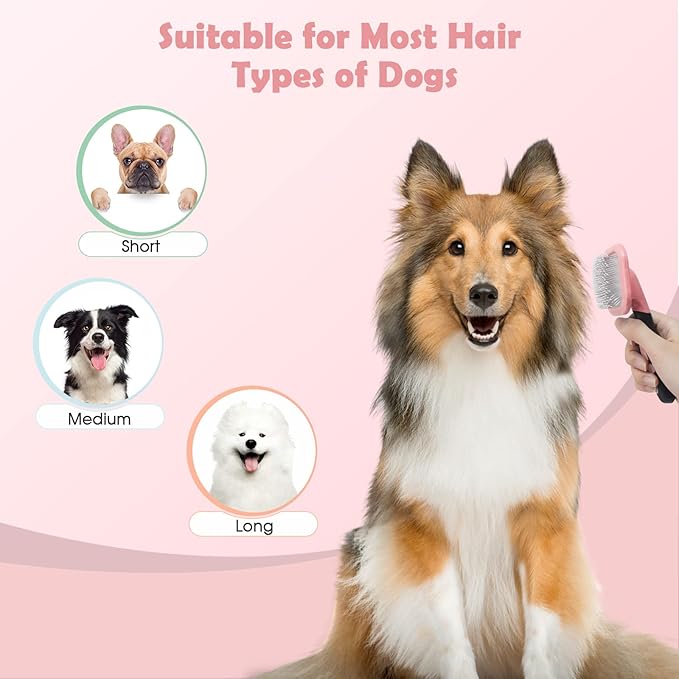 Slicker Brush, PETPAWJOY Dog Brush Gently Cleaning Pin Brush for Shedding Dog Hair Brush for Small Dogs Puppy Yorkie Poodle Rabbits Cats-Large, Pink
