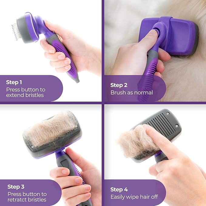 Hertzko Self-Cleaning Slicker Brush for Deshedding Long and Short-Haired Pets - Small Size Grooming Rake and Comb for Dogs and Cats