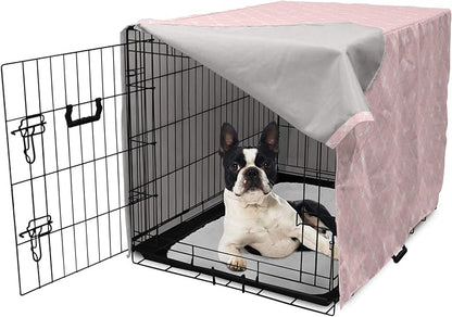 Ambesonne Blush Pink Dog Crate Cover, Abstract Monochrome Geometric Lace Inspired Grid Ornament with Stars Print, Easy to Use Pet Kennel Cover for Small Dogs Puppies Kittens, 18 Inch, Blush White