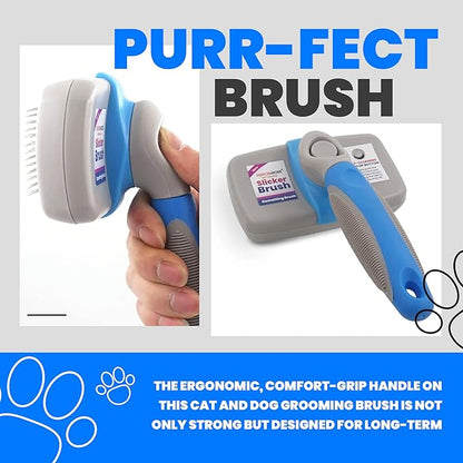 Performore Pet Grooming Brush, Self Cleaning Slicker Brush with Stainless Steel Wire Bristles for Dogs and Cats, Shedding Grooming Tools for Fur Pets Hair Brush