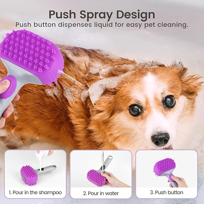 Dog Bath Brush | Dual-Side Dog Shampoo Brush | Dog Scrubber for Bath | Dog Grooming Brush with Non-Slip Handle Dog Washing Brush for Pets Deshedding, Massaging & Grooming
